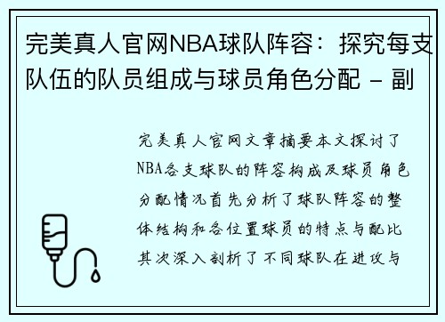 完美真人官网NBA球队阵容：探究每支队伍的队员组成与球员角色分配 - 副本